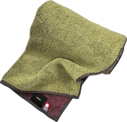 kainoo 今治タオル フェイスタオル 日本の伝統色 34cm×85cm 緑系 威光茶×紫根色 日本製 今治 優しい肌触り 業務用タオル エステ用タオル キッチンタオル リバーシブル 綿100% コットン100% キャンプ