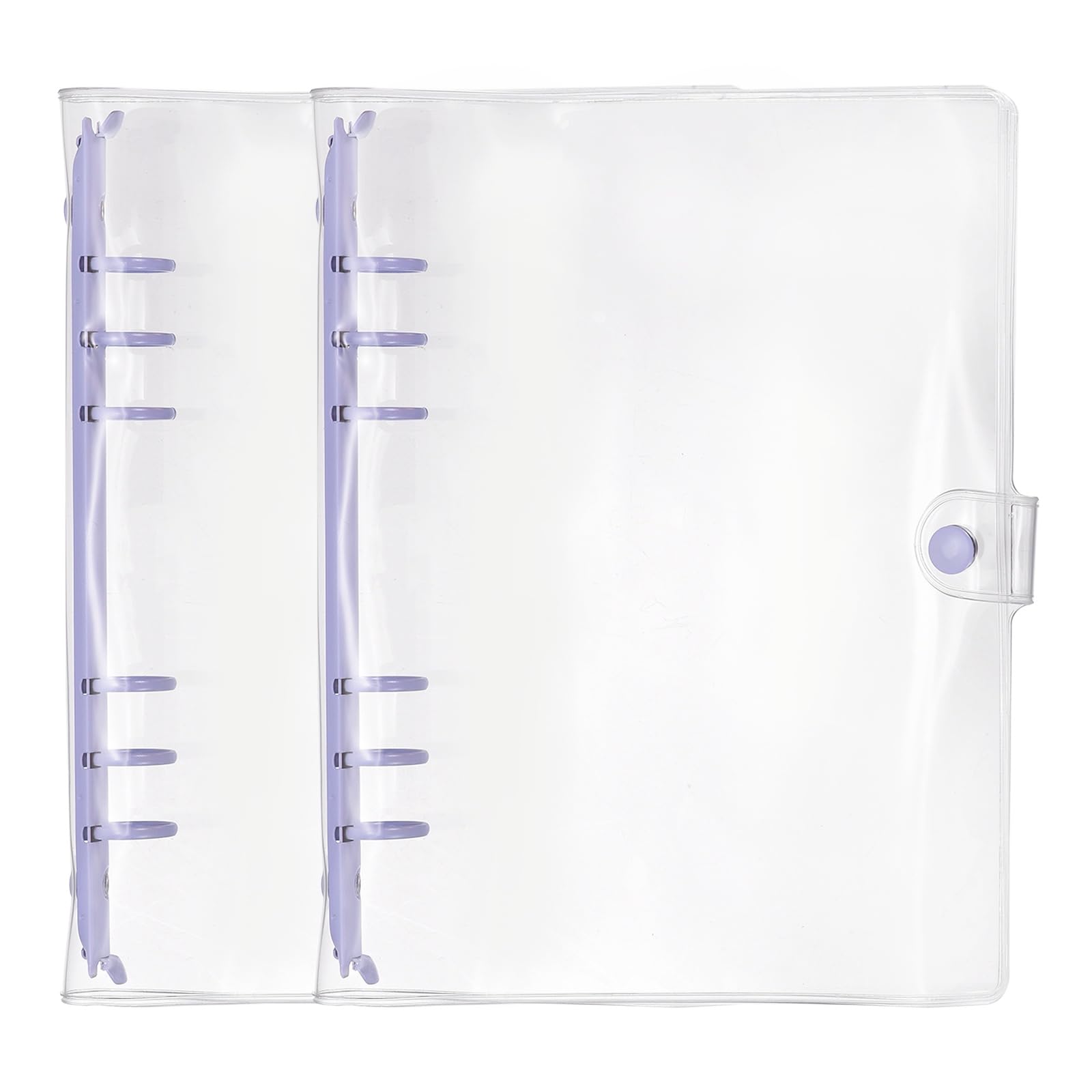 PATIKIL A5 6-Ring Binder Cover, 2Pcs Transparent PVC Notebook Binder Soft Clear Binder Protector Refillable Shell with Snap Button Closure for DIY Office Travel Planner, Purple