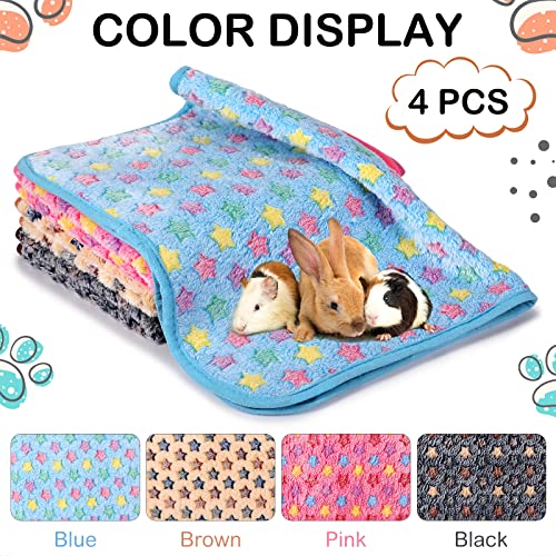 Image of Reginary 4 Pcs Waterproof Guinea Pig Blankets Washable Small Animal Fleece Bedding Guinea Pig Cage Liners Reusable Training Pads Pet Pee Pad Sleep Mat for Hamster(Star Pattern,24 x 16 Inch)