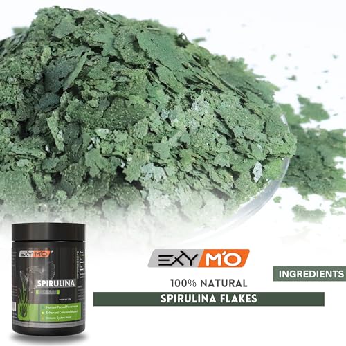EXYMO-Spirulina-Flakes-Fish-Food-with-65-Protein-for-GuppyBetta-FishGuppy-FriesTettra-and-All-Types-of-Tropical-Fishes-etc100g-Pack-of-One