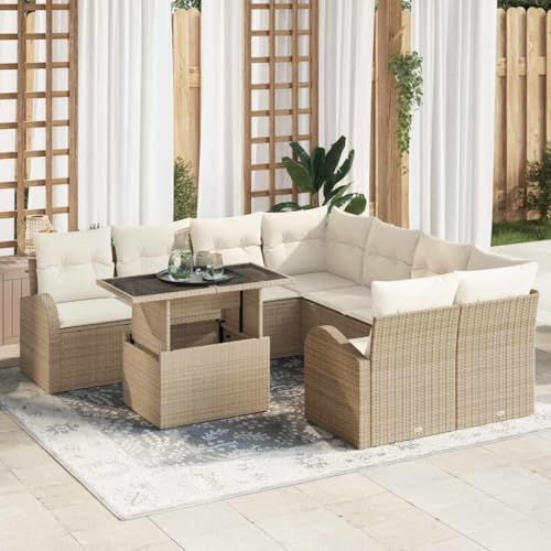 QJBSAVVA Garten-Sofa-Set Beige 100x55x73 cm Poly-Rattan Ecksofa...