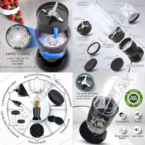 Image of Nutri-Blend, 22000 RPM Mixer-Grinder, Blender, SS Blades, 2 Unbreakable PC Bullet Jars, Dynamically Balanced Motor, 100% Copper, 550 Watt (Black)