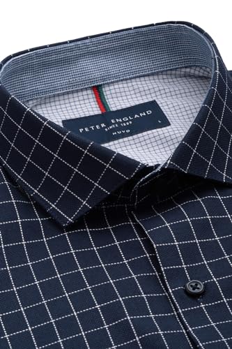 Image of Peter England Men's Micro-Checkered Formal Slim Fit Full Sleeve Shirt | Cotton Rich