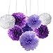 18pcs Tissue Hanging Paper Pom-poms, Hmxpls Flower Ball Wedding Party Outdoor Decoration Premium Tissue Paper Pom Pom Flowers Craft Kit (Purple & White, 8