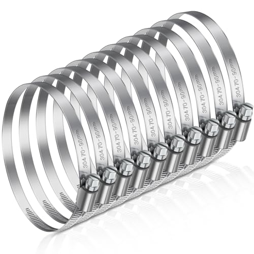 JatilEr 70-90mm Hose Clips, 8 Pcs Adjustable Hose Clamps 304 Stainless Steel Pipe Clips