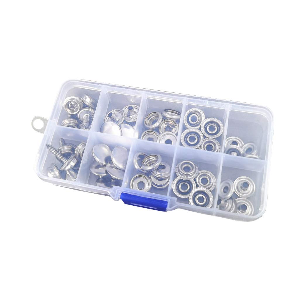 DOITOOL 15mm Stainless Steel Screw Buckle 50pcs Kit Tent Repairing Supplies Snap Fasteners Pliers for Boat Canvas and Yacht