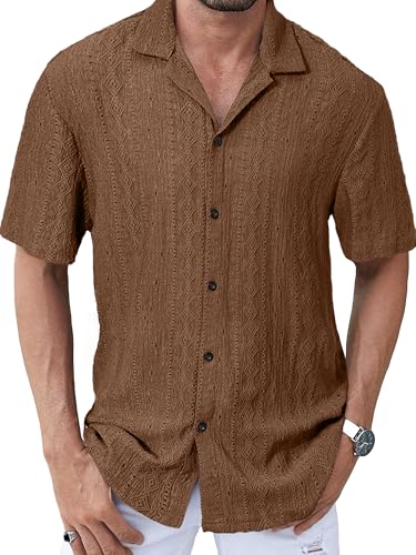 PLEPAN Men's Beach Casual Shirts Button Down Shirts Short Sleeve Tropical Summer Vacation Shirts with Vintage Striped2