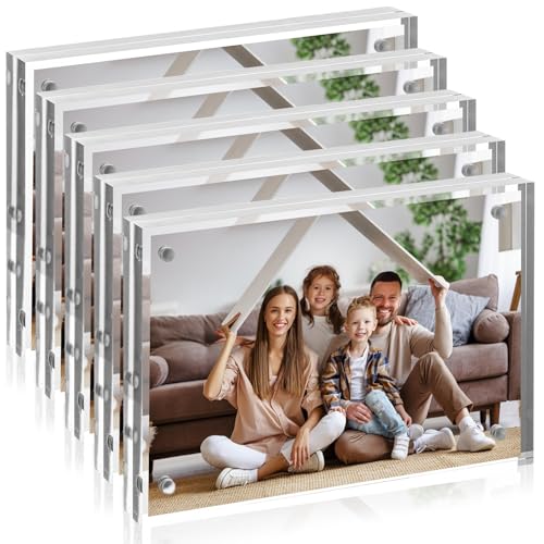 GBACHOOSE Lot de 5 Cadre Photo Acrylique 10 x 15 cm, Cadre Photo magnétique en Acrylique, Affichage transparent - Magnétique - Pour photos de famille,...
