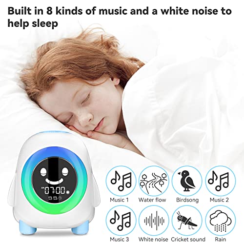 Sveglia Digitale per Bambini Wake-up Light Ricaricabile USB Cadrim Bambini Allarme Sveglia Comodino Sveglia Allenatore Sonno Orologio 2 Sveglie 3 Luminosità 5 Suonerie&Colori 8 Musica Funzione Snooze - Image 4