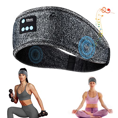 Yontune Sleep Headphones Headband Timing Wireless Cozy Band Washable for Running Workout Unique Gifts (Lengthened), Black grey
