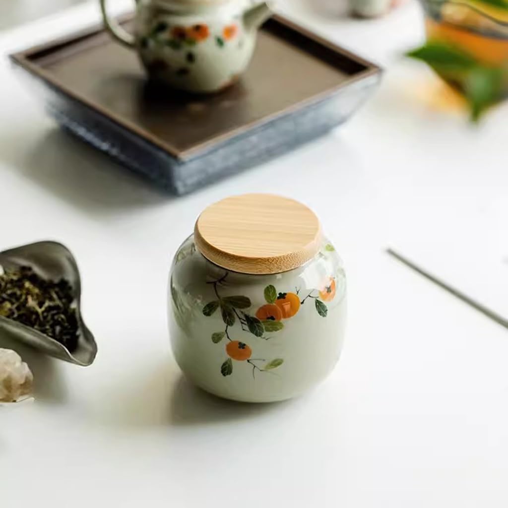 Organizador de Bolsitas de Té Lata de té de caqui puramente pintada a mano, lata sellada, lata de té pequeña portátil de cerámica, minilata de almacenamiento creativa Organizador de Té Contenedor de A