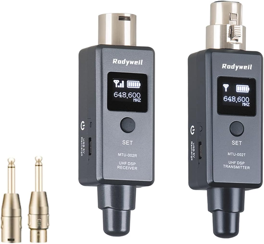 Rodyweil XLR Wireless Transmitter and Receiver UHF for Dynamic Microphone Karaoke Live Streaming