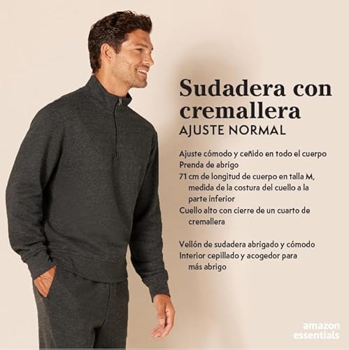 Amazon Essentials Sudadera de Manga Larga con Forro Polar y Cierre de un Cuarto Hombre, Gris Chiné Moyen, L