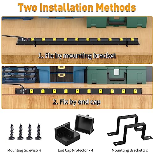 Image of ZESEN 10 Outlet Long Power Strip, Wide Spaced Outlet Power Bar, Heavy Duty Metal Power Strip with 4FT Cord for Work Bench, Garage, Shop, Overload Protection Switch, ETL Listed (15A /1875W), Black