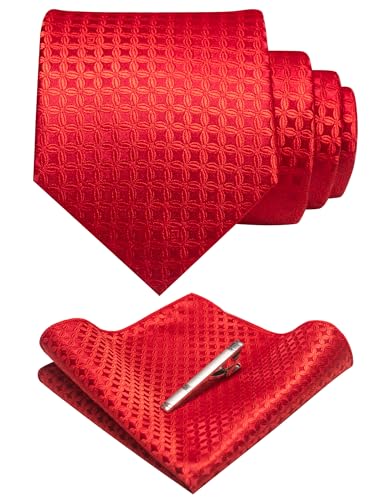 Image of RBOCOTT Mens Woven Tie and Pocket Square with Tie Bar Sets Solid Necktie