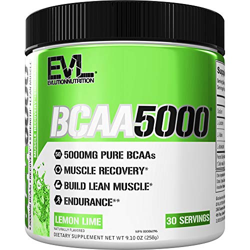 Evlution Nutrition BCAA5000 Powder 5 Grams of Branched Chain Amino Acids (BCAAs) Essential for Performance, Recovery, Endurance, Muscle Building, Keto Friendly, No Sugar (30 Servings, Lemon Lime)