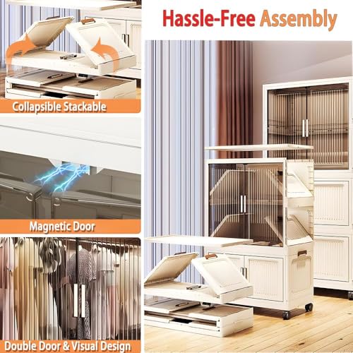 Image of AYSIS ๐ ๐๐๐๐ Plastic Wardrobe for Kids Clothes with Wheels | Multipurpose Collapsible Wardrobe Storage Almirah Wardrobe for Clothes, Kitchen Cupboard | Plastic Cupboard for Kids for Home - White