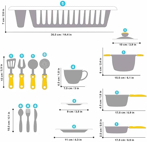 Miniatura 3 de Platos de juego para la cocina de los niños  Juego de platos de cocina de juego de simulación con escurridor  Kit de platos de juguete  Juego de