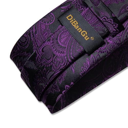 Image of DiBanGu Silk Floral Ties for Men Woven Paisley Necktie and Tie Clip Handkerchief Cufflinks Set for Party Wedding