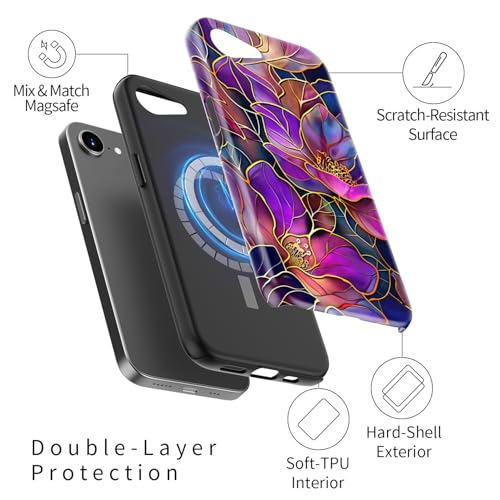 Image of Goodon for iPhone 16e Case Cute - Wireless Charging Compatible - Dual-Layer Hard Shell + Silicone Cover - Protective Phone Case with Trendy Designs for Women - Blooming Purple Flowers | Dual-Layer Hard Shell + Silicone, Slim Fit Protective Phone Cover with Wildflower Designs for Women Girls