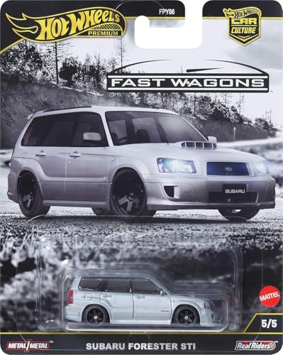 Image of Hot Wheels Premium Fast Wagons, 1:64 Subaru Forester STi Scale Die-Cas Vehicle with Real Riders Tires 5 /5 (Grey)