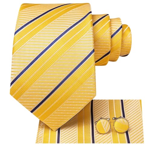 Image of Dubulle Silk Ties Set for Men Formal Paisley Striped Necktie Pocket Square Cufflinks 3PCS Sets Wedding Business Party