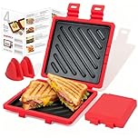 Microwave Toastie Sandwich Maker, Microwave Toastie Maker with Removable Non-Stick Plates, Quick Cooking and Easy Cleaning，Breakfast Sandwich Maker Perfect for Sandwiches,Paninis, and Fried Eggs (Red)