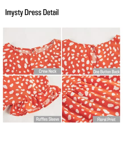 Image of Imysty Womens Boho Floral Ruffle Sleeve Babydoll Loose Flowy Casual Summer Pleated Mini Dress