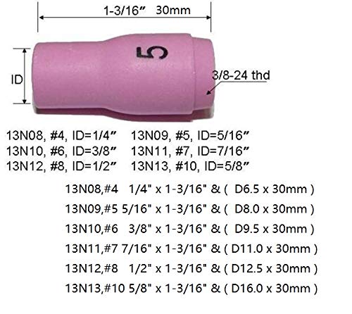 Image of RIVERWELD TIG Ceramic Cup Shroud 4#,5#, 6#, 7#, 8# 10# 13N Series kit 10pcs