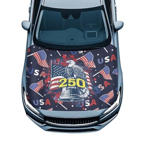 Image of USA Flag 250 Years Car Hood Cover Eagle Front Hood Covers for Cars Automotive Hood Cover UV Resistance Engine Cover 4th of July Decorative Accessories for Women Men