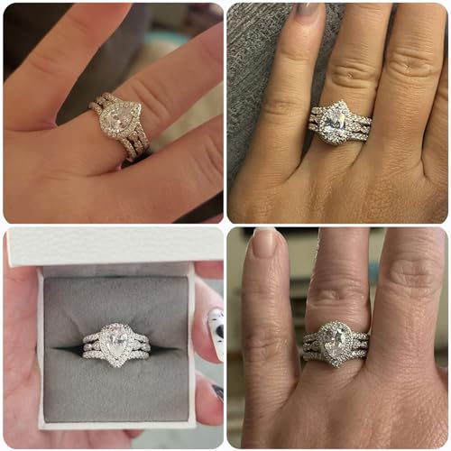 Newshe Jewellery Wedding Ring Sets for Him and Her AAAAA Cz Promise Rings for Couples Women Mens Band Pear Shape Size 5-132
