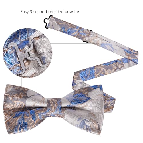 Image of Barry.Wang Paisley Striped Bow Tie for Men Silk Pre-Tied Bowtie Pocket Square Cufflinks Set Formal Wedding Party Prom