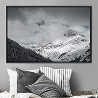 Framed Canvas Wall Art Snow Mountain Cool Expressive Farmhouse/Country Landscape Mountain Top Multicolor Photography Portrait Realism - 16x24 inches