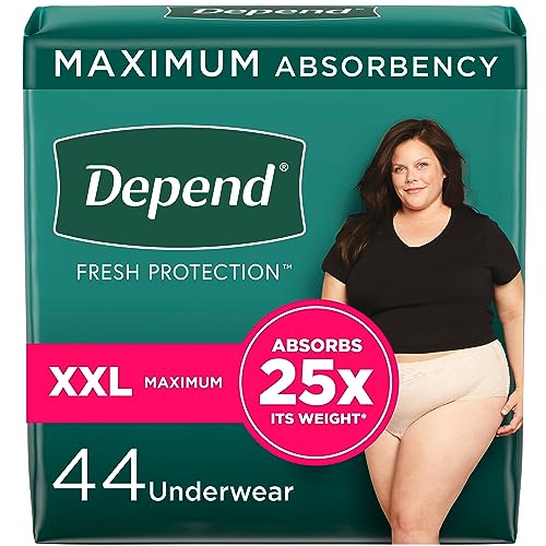 Image of Depend Fresh Protection Adult Incontinence & Postpartum Bladder Leak Underwear for Women, Disposable, Maximum, Extra-Extra-Large, Blush, 44 Count (2 Packs of 22), Packaging May Vary