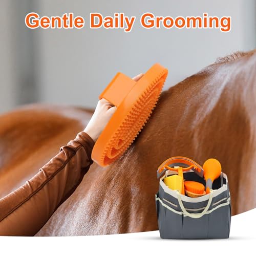Horse Grooming Kit, 12-Piece Horse Brush Set with Storage Tote, Grey | 12-piece grooming kit with storage tote for coat, mane, bathing and hoof care, keeping horse tools organized and ready - Image 3