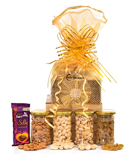 Image of NUTRI MIRACLE Rakhi Dry Fruits and Chocolate Gift Box for Brother Sister | Mixed Nuts Gift Pack for Raksha Bandhan | Festive Treat Hamper