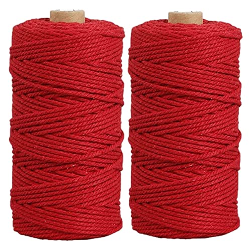 Image of ecofynd 100 Meters Red Colour Cotton Cord, Colour Dori for Wall Hanging Plant Hanging Craft Making, Natural Thread Rope for Handmade Plant Hanger (Cord-RED)