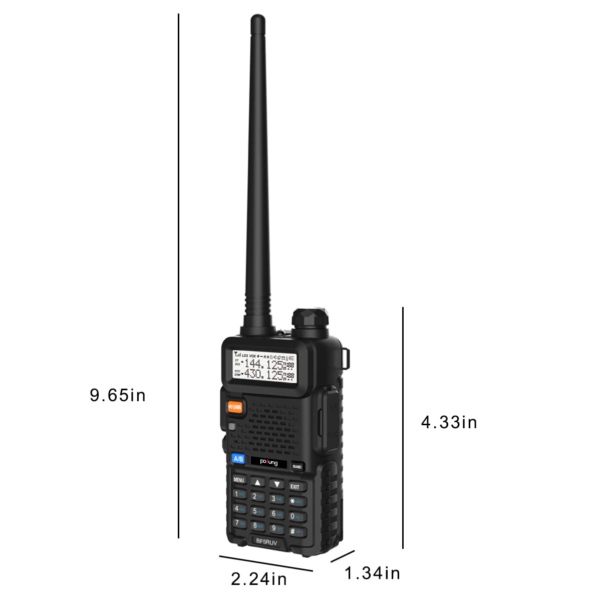 Walkie Talkie 5R Dual Band VHF/UHF Ricaricabile Radio Bidirezionale con 128 Canali VOX Caricatore USB Lunga Distanza Due Vie Radio (Nero), (BF5RUV)