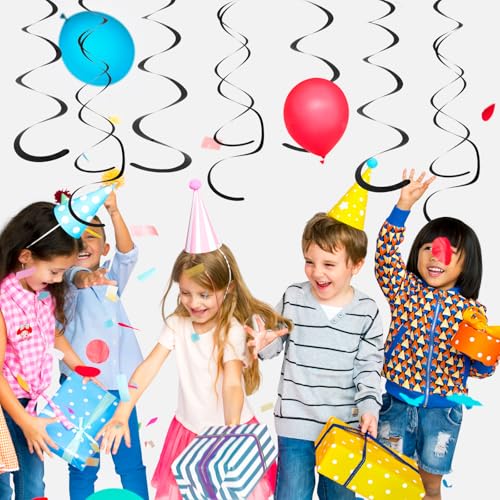 Image of Party Swirl Decorations Black Shinny Foil Hanging Swirl Decorations Plastic Streamer for Ceiling Plastic Streamer for Party Decorations Metallic Hanging Swirl Pack of 30