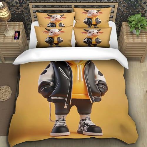 Housse de couette vache imprimé 3D en microfibre King 220x240 cm