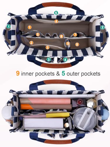 Image of FIORETTO Womens Canvas Tote Bag Purse with Individual Compartment, Zipper Top, Reinforced Bottom & Luggage Sleeve