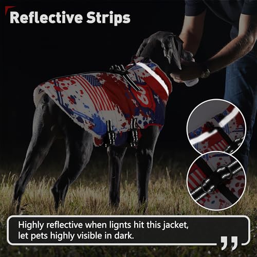 Image of Dogcheer Dog Winter Coat, American Flag Dog Jacket with Harness- Flag,XL | Adjustable Puppy Warm Coat with Zipper, Waterproof Dog Puffer Jacket, Pet Fleece Jacket Snowsuit for Small Medium Large Dogs