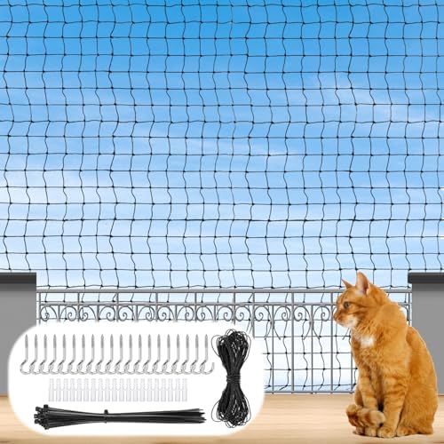 JOAASU Katzennetz Balkon 10x3m - Drahtverstärkt Mit Kabelbindern & Haken
