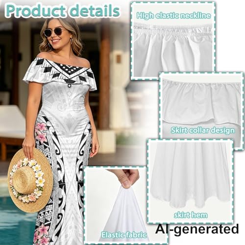Image of Polynesian Dresses for Women Off Shoulder Maxi Dress Puletasi Samoan Dresses S-7XL