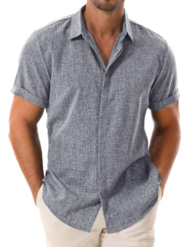 Drazivon Men's Linen Short Sleeve Button Down Casual Shirts Blue Gray S - image 1