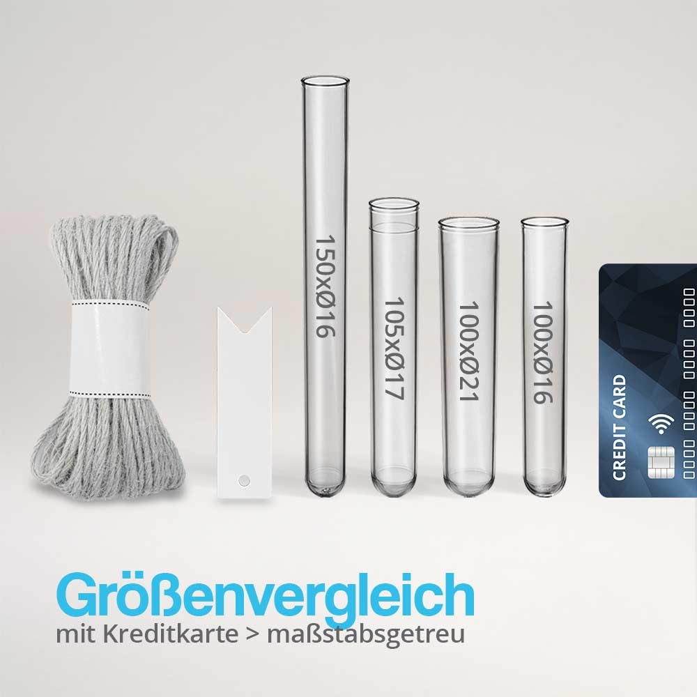 Tuuters 100 Kunststoff Reagenzglas mit Korken, Schnur, Etikett Anhänger Reagenzgläser für DIY, Gewürze Blumen-Samen (100x21mm)