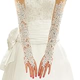 Specell White Lace Rhinestone Fingerless Bridal Glove,Lace Gloves Long,Prom For Wedding Party Costume Accessories,White Fingerles Gloves For Women