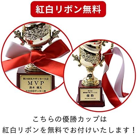 Amazon 彫刻名入れ トロフィー 優勝カップ 紅白リボン付き ゴールド 金色 軽量 表彰トロフィー コマキハンコ トロフィー メダル