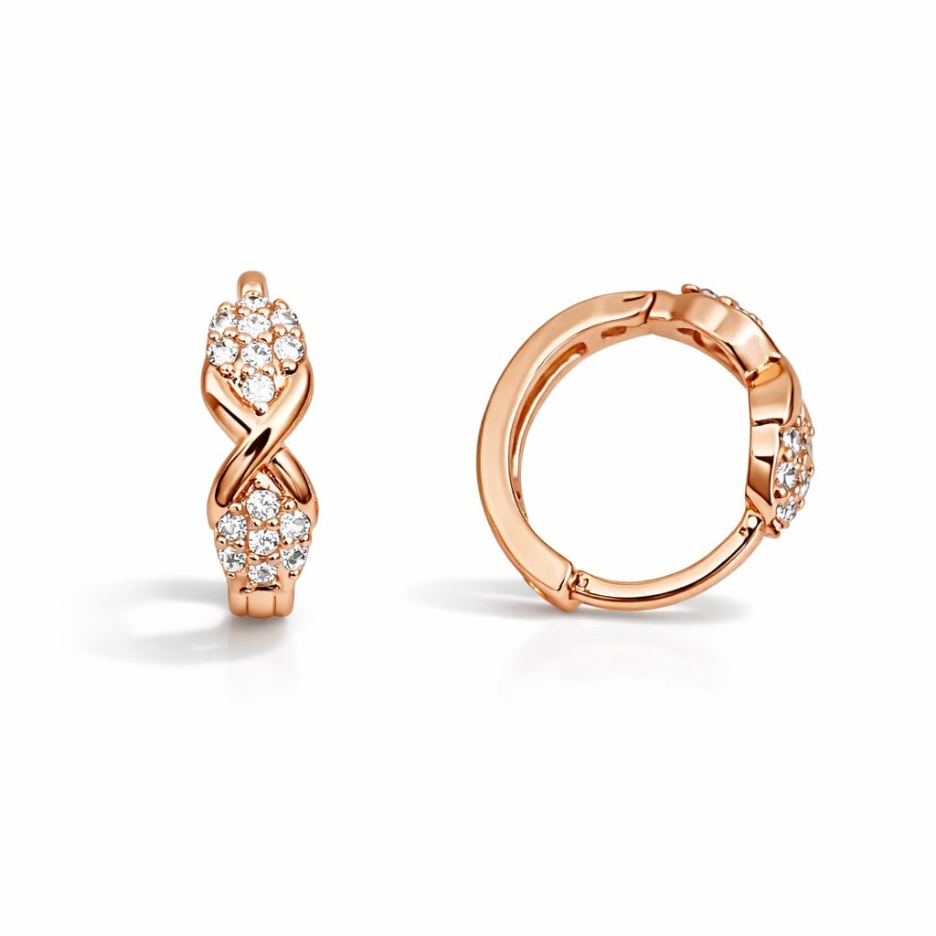 Anti Tarnish Rose Gold Rose Gold Plating American Diamond Cubic Zirconia Infinity Minimal Classic Hoop Earrings for Women & Girls Fashion Jewellery, Party, Wedding Gift