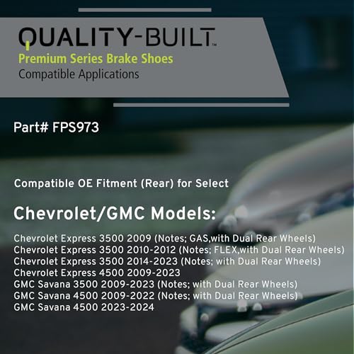 Image of QUALITY-BUILT Rear Parking Brake Shoes, FPS973, Compatible with 2009-2024 Chevrolet /GMC (Express 3500,Express 4500,Savana 3500,Savana 4500)